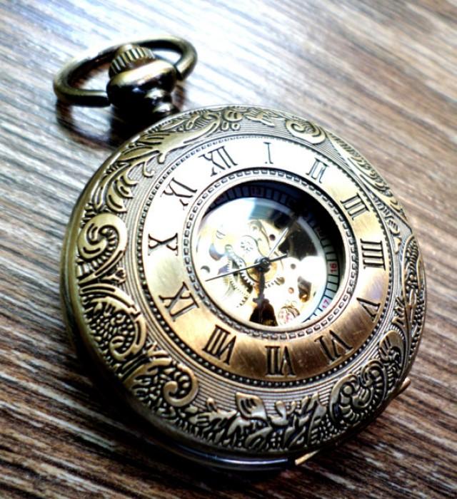 Bronze Gold Mechanical Pocket Watch With Vest Chain Personal Gift Engravable Groomsmen Clearance Ships From Canada 2234151 Weddbook