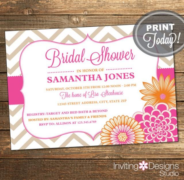 Wedding Shower Invitation, Bridal Shower Invitation, Chevron, Floral ...