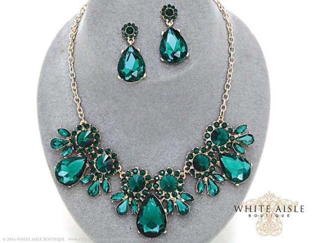 Emerald Green Bridal Statement Necklace Set, Crystal Wedding Jewelry ...