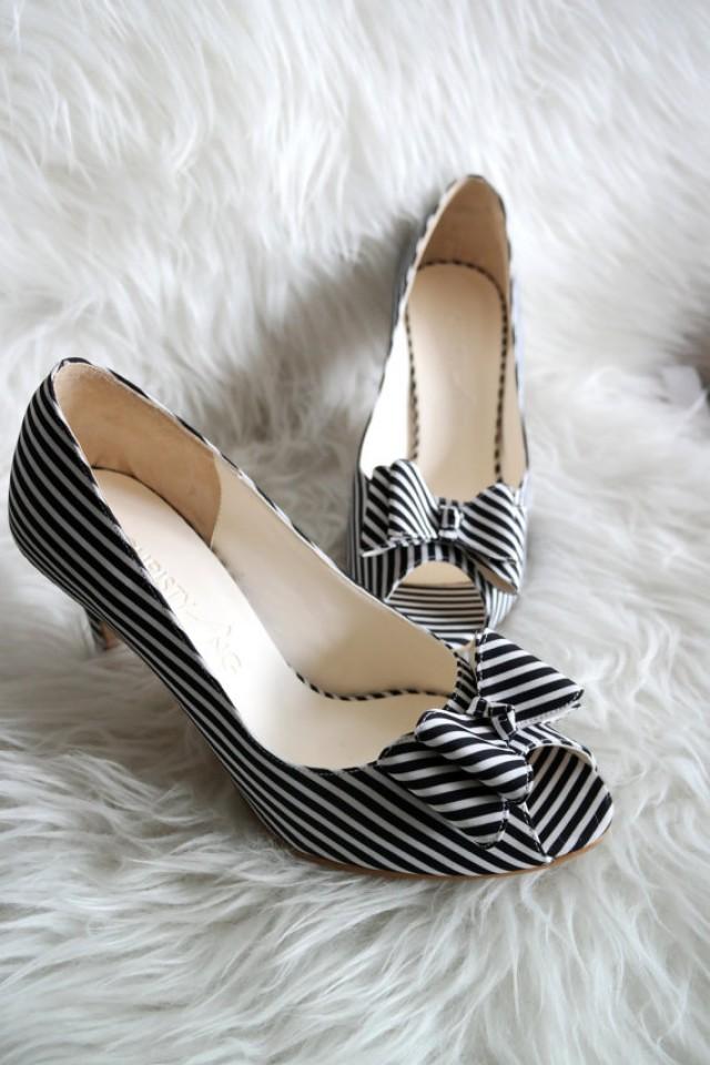 Custom Made Nautical Style Wedding Shoes, Black And White Stripe ...