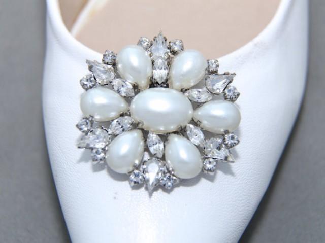 A Pair Of Pearl Crystal Shoe Clips, Rhinestone Shoe Clips, Wedding ...