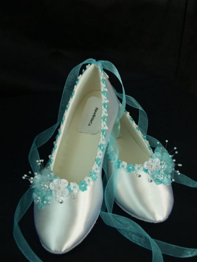 Wedding Flat Shoes Tiffany Blue Trims On Ballerina Slipper - Tiffany ...