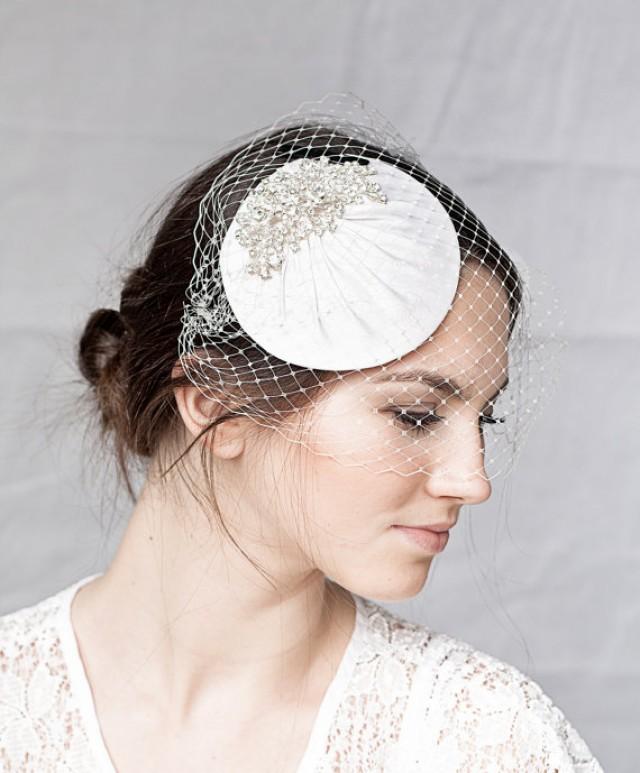 Bridal Millinery Hat With Bandeau Veil, Bridal Rhinestone Headpiece ...