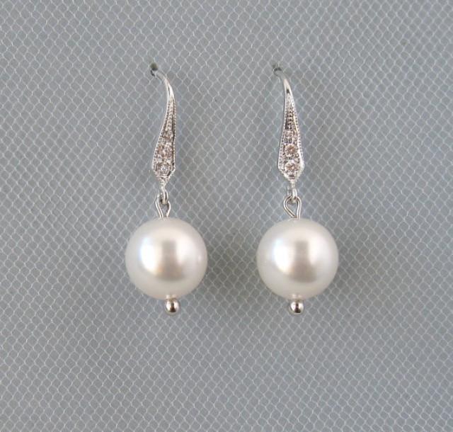 Genuine Swarovski White Pearls In Rhodium Plated Earrings - Bridal ...