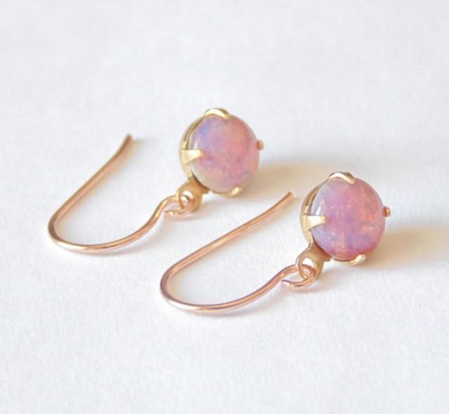 Vintage Pink Opal Glass Dangle Earrings With Rose Gold French Wires ...