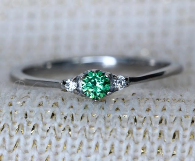 Natural Emerald And White Sapphire 3 Stone Trilogy Ring In White Gold ...