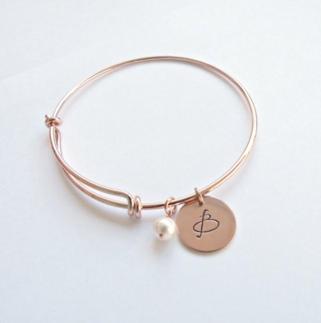 Rose Gold Initial Bangle Personalized Bracelet Rose Gold Initial Bangle Personalized