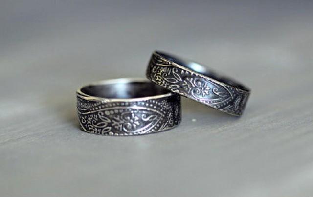Sterling Silver Wedding Rings, Paisley, Embossed, Rustic, Wdding Band ...