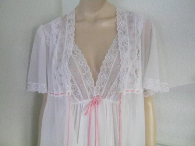 Vintage White And Pink Dream Away Nightgown And Robe Set Peignoir 1960 ...