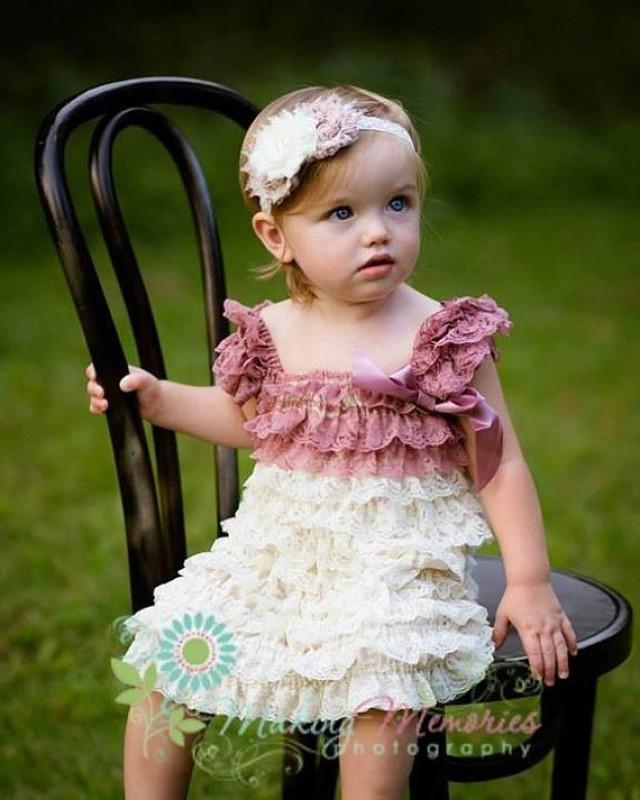 Cream And Mauve Lace Petti Dress - Vintage Lace Dress - Flower Girl ...