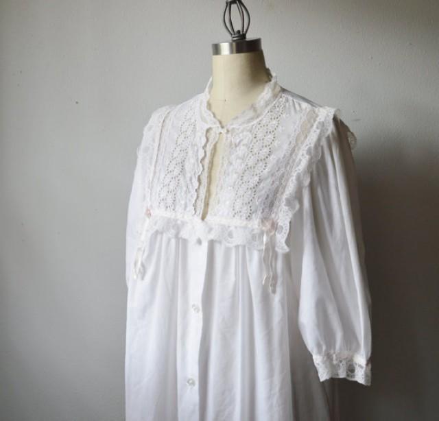 Vintage Christian Dior Lingerie 1970s White Cotton Robe With Romantic ...