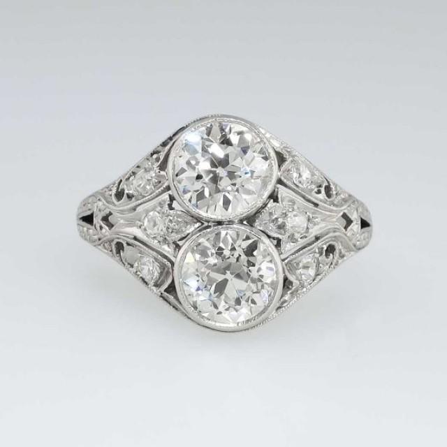 Edwardian Toi Et Moi 1.85ctw Old European Cut Diamond Engagement Ring ...
