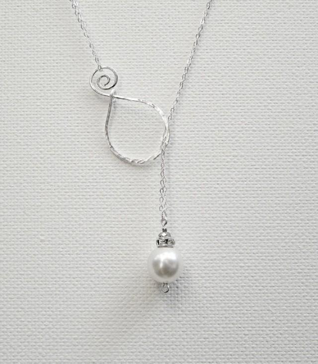 Lariat Pearl Pendant Sterling Silver Necklace Mothers Day Necklace ...