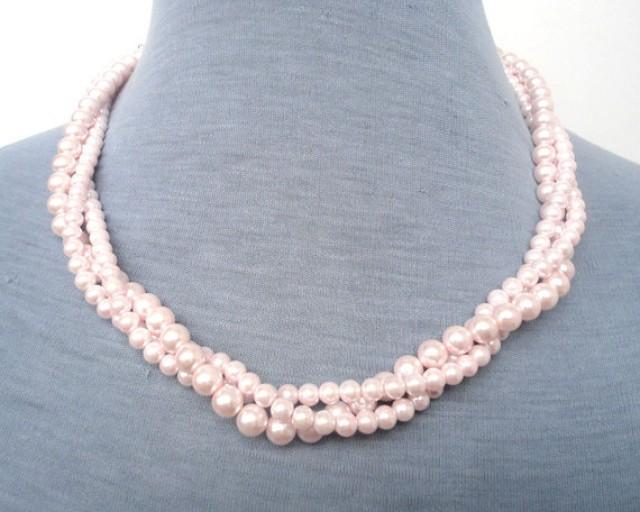 Pearl Necklace,Light Pink Pearl Necklace ,Glass Pearl Necklace,3 ...