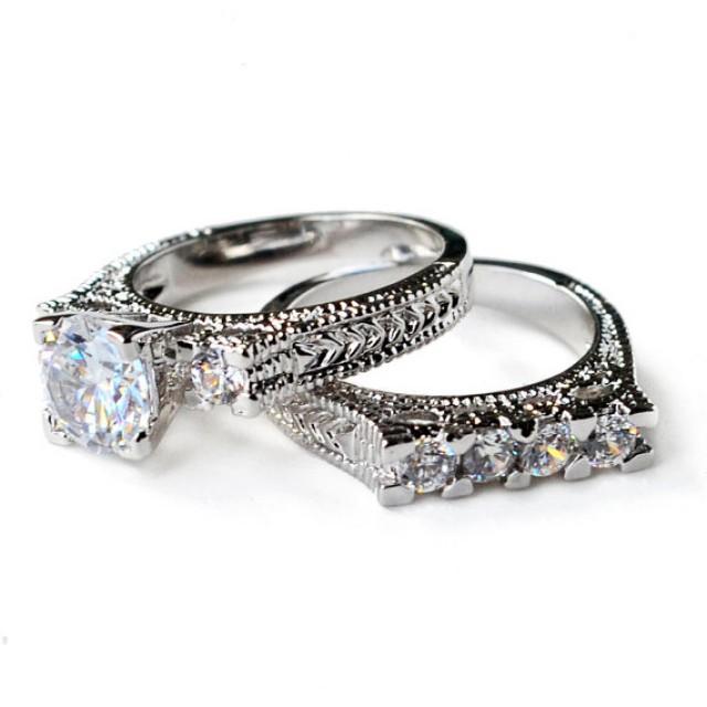 Cz Ring Wedding Engagement Set Cz Ring Wedding Engagement Set Vintage Style Art Deco Bridal Size 5 6 7 8 9 10 Mc10191t 2272243