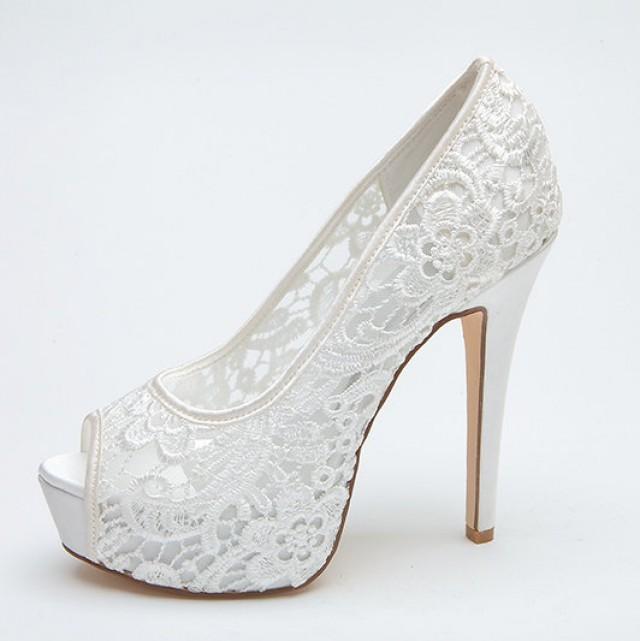 Sexy See Through Lace Bridal Wedding Shoes Platform Peep Open Toe Party ... Prom Platform High Heels