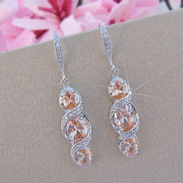 Peach Morganite Crystal Earrings, Peach Bridal Earings, Bridal Jewelry ...
