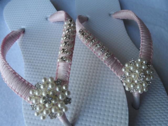 Light Pink Wedding Flip Flops / Bridal Pearls Sandals / Purple Color ...