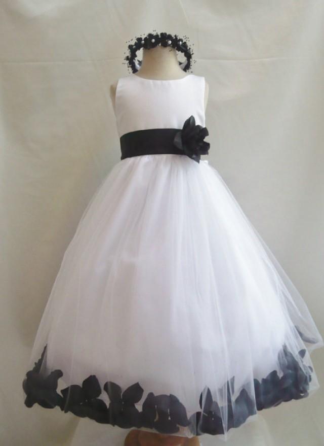 Flower Girl Dresses - WHITE With Black Rose Petal Dress (FD0PT ...