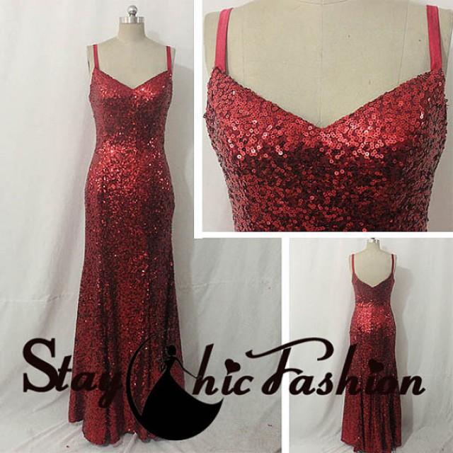 Red Spaghetti Straps Sequined Evening Dress For Women, 2015 Juniors Red ...