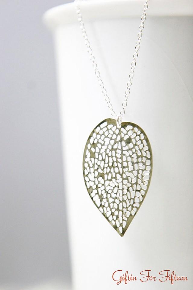 Leaf Filigree Necklace, Silver Plated, Diamond Cut Dainty Chain ...