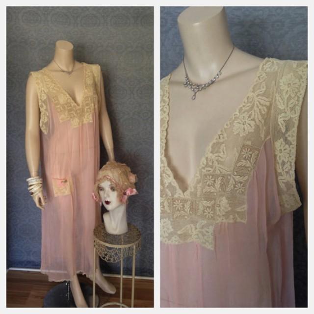 Exceptional, Gossamer Sheer Silk Chiffon 1920s Nightgown, Large Size ...