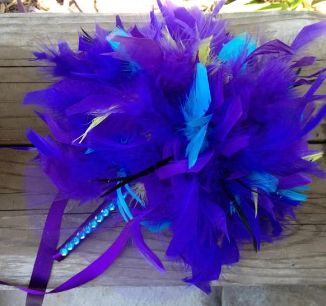 DRAMATIC Feathers Bridesmaid Bouquet - Purple Turquosie Black Lime ...