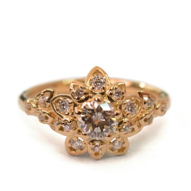 Diamond Art Deco Petal Engagement Ring - 18K Rose Gold And Diamond ...