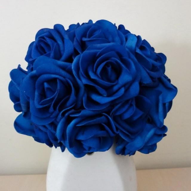 100 Pcs Royal Blue Wedding Arrangement Flowers Artificial Foam Rose ...