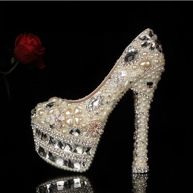 Ivory Pearl Shoes Bling Wedding Shoes Luxury Heel Crystal Bridal Shoes ...