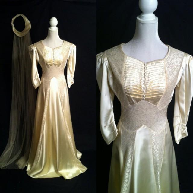 Vintage 1920s Wedding Gown, Edwardian Wedding Dress, Satin Wedding Gown ...