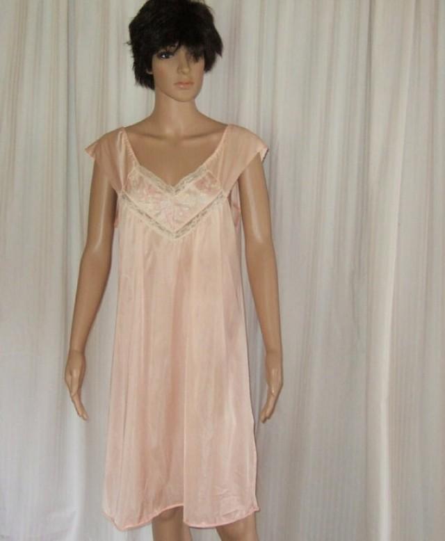 Vintage Vanity Fair Peach Nightgown With Lace And Embroidery 1960's ...