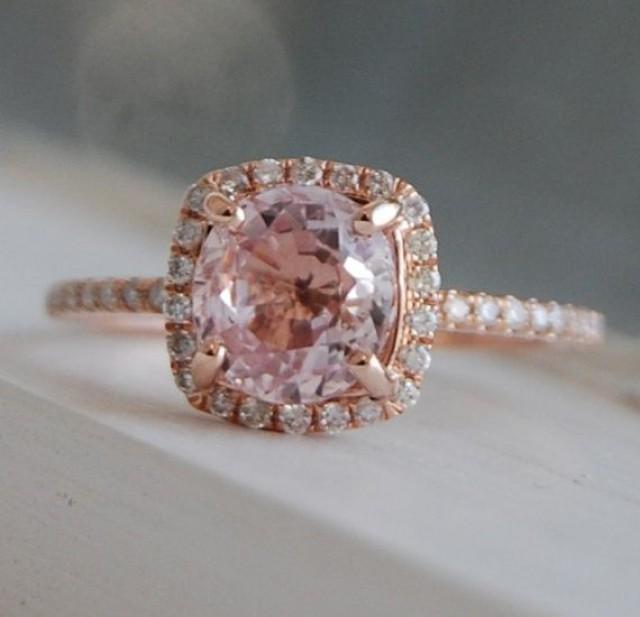On Hold -1.8ct Square Cushion Peach Champagne Sapphire 14k Rose Gold ...