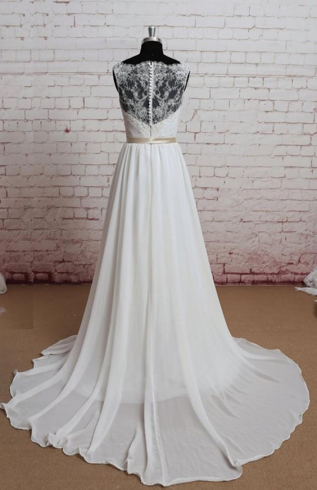 Sheer Lace Back Wedding Dress, Sexy Wedding Dress, A-line Bridal Gown ...
