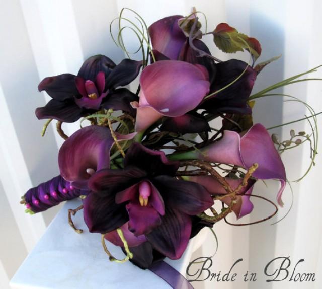 Wedding Bouquet Real Touch Calla Lily Bridal Bouquet Orchid Plum Lilac ...
