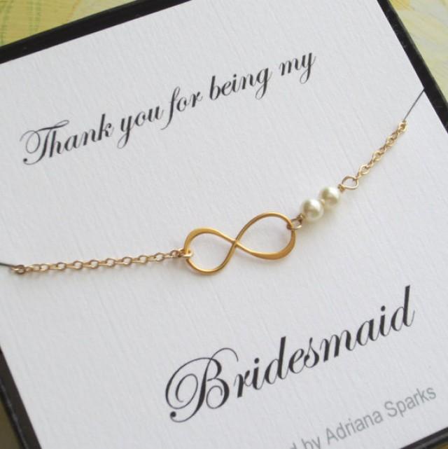 Infinity Gold Bracelet Bridesmaid Gift Thank You Card Bridal Party Infinity Gold Bracelet Bridesmaid Gift Thank You Card Bridal Party Jewelry With Pearl Maid Of Honor 2299179