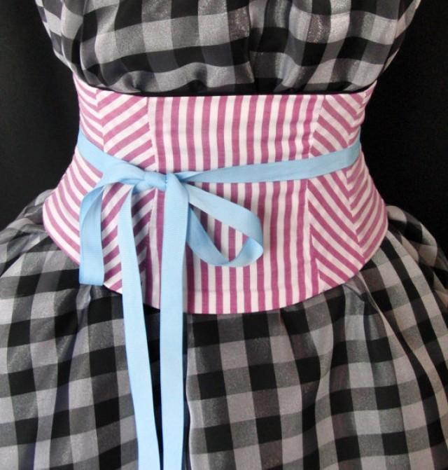 Pink Candy Striped Corset Belt Lace Up Obi Waist Cincher Any Size ...