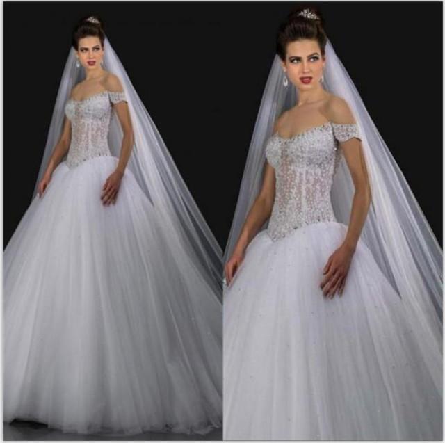 Sexy See Through 2015 Ball Gown Wedding Dresses With Beaded Off ...