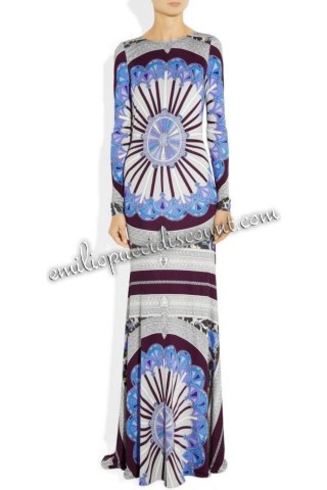 EMILIO PUCCI Long Sleeves Printed Silk Maxi Dress #2303224 - Weddbook
