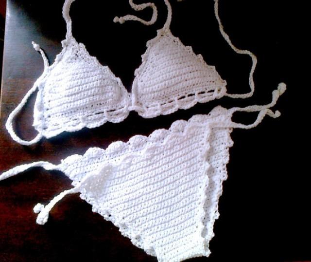 Handmade Crochet Bikini White Sexy Swimsuit,Snow White Crochet Bikini ...