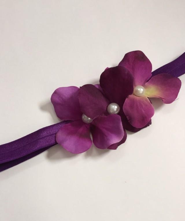 Plum Purple Hydrangea Flower Girl Headband, Girls Flower Headband, Plum ...