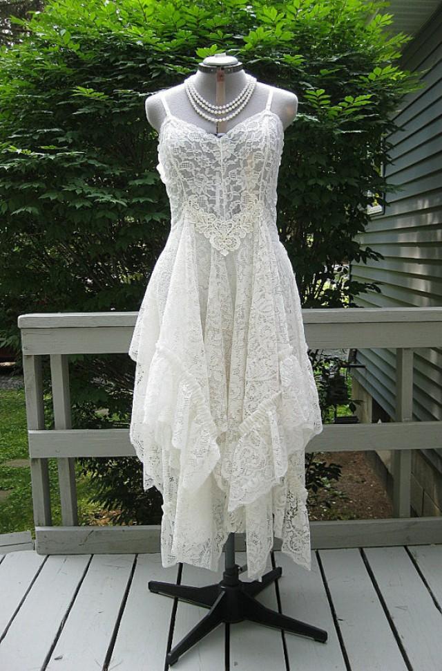 Off White Alternative Bride Tattered Boho Gypsy Hippie Wedding Dress ... Gypsy Boho Dress