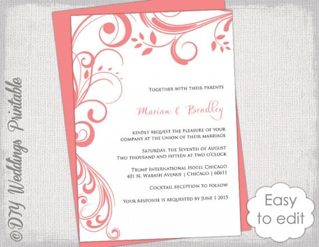 Coral Wedding Invitation Template 