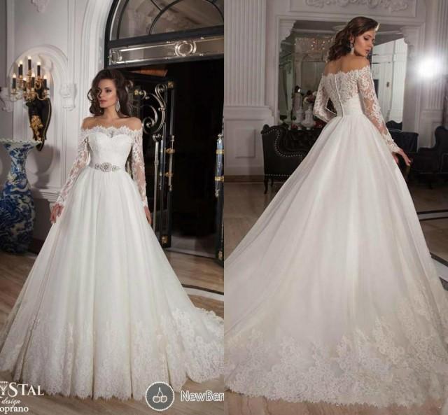 2015 Sheer Long Sleeves Lace A Line Wedding Dresses Illusion Chapel ...