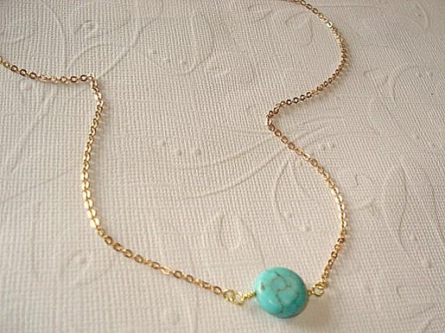 Turquoise Bead Necklace Blue Coin Necklace Little Blue Bead Necklace ...