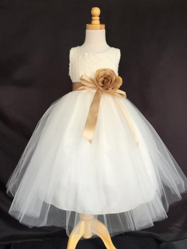 Ivory Wedding Bridal Bridesmaids Sequence Tulle Flower Girl Dress ...