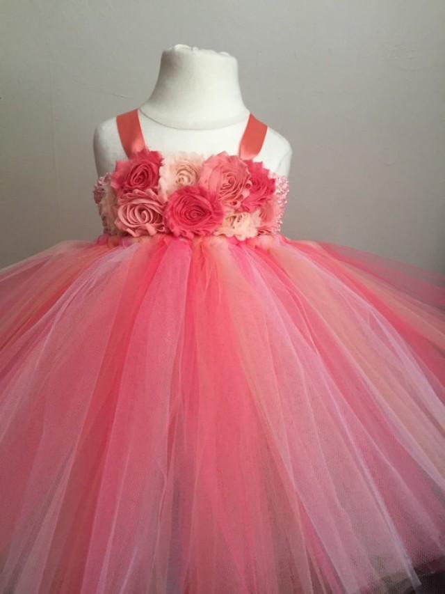 Coral And Peach Flower Girl Dress, Girls Tulle Dress, Coral And Peach ...