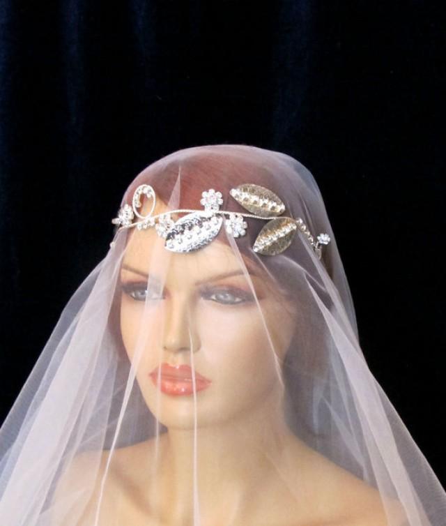 Silver Color Rhinestone Beaded Bridal Leaf Head Band Greek Inspired ...