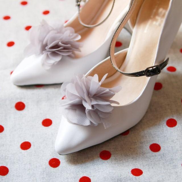 Grey Gray Chiffon Flower Shoe Clips - Wedding Shoes Bridal Couture ...