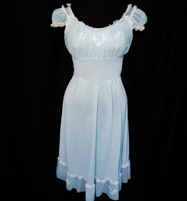 Vintage Peignoir Nightgown Robe Set 60s Bridal Lingerie Aqua Blue ...